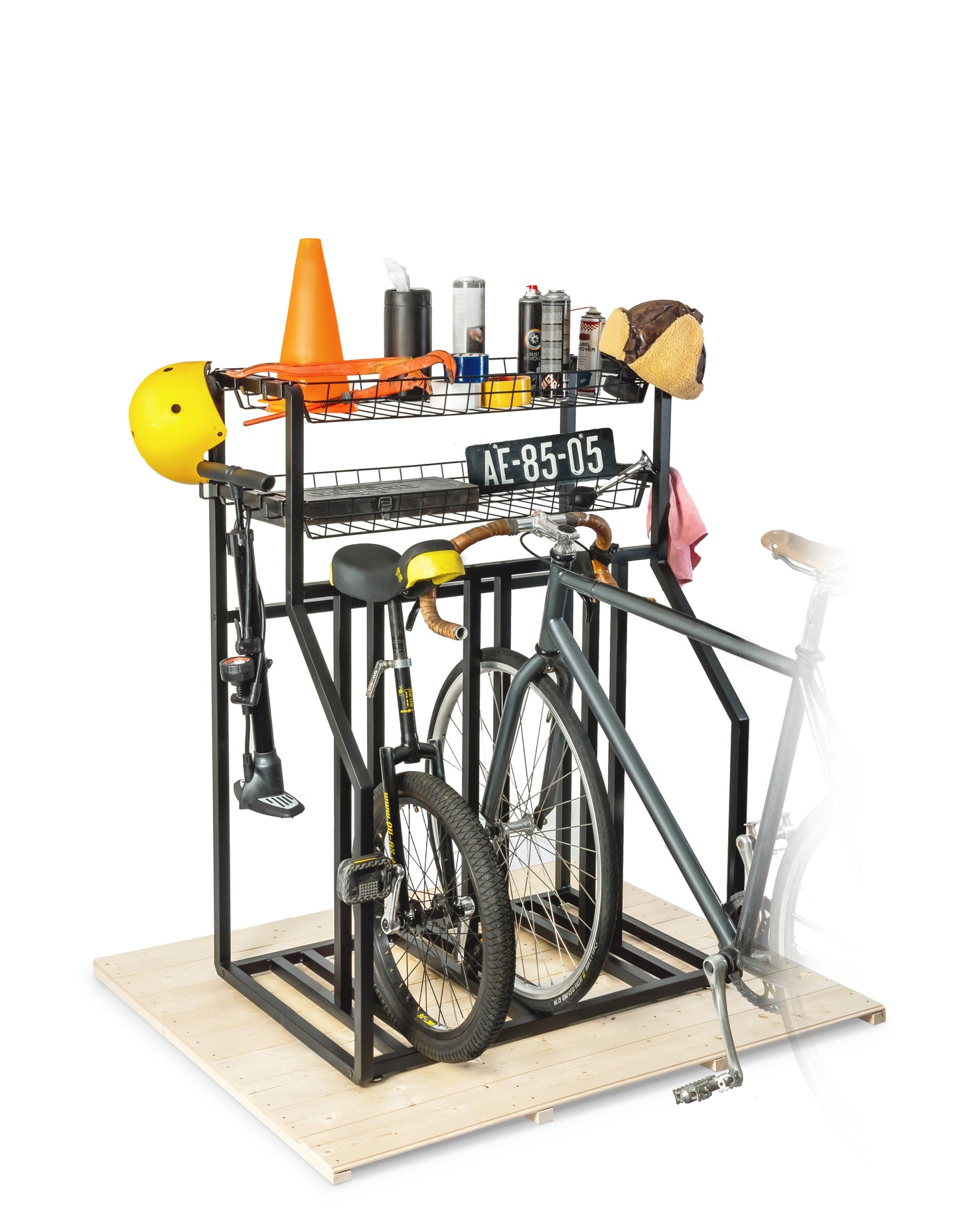 Cykelstativ med hylde