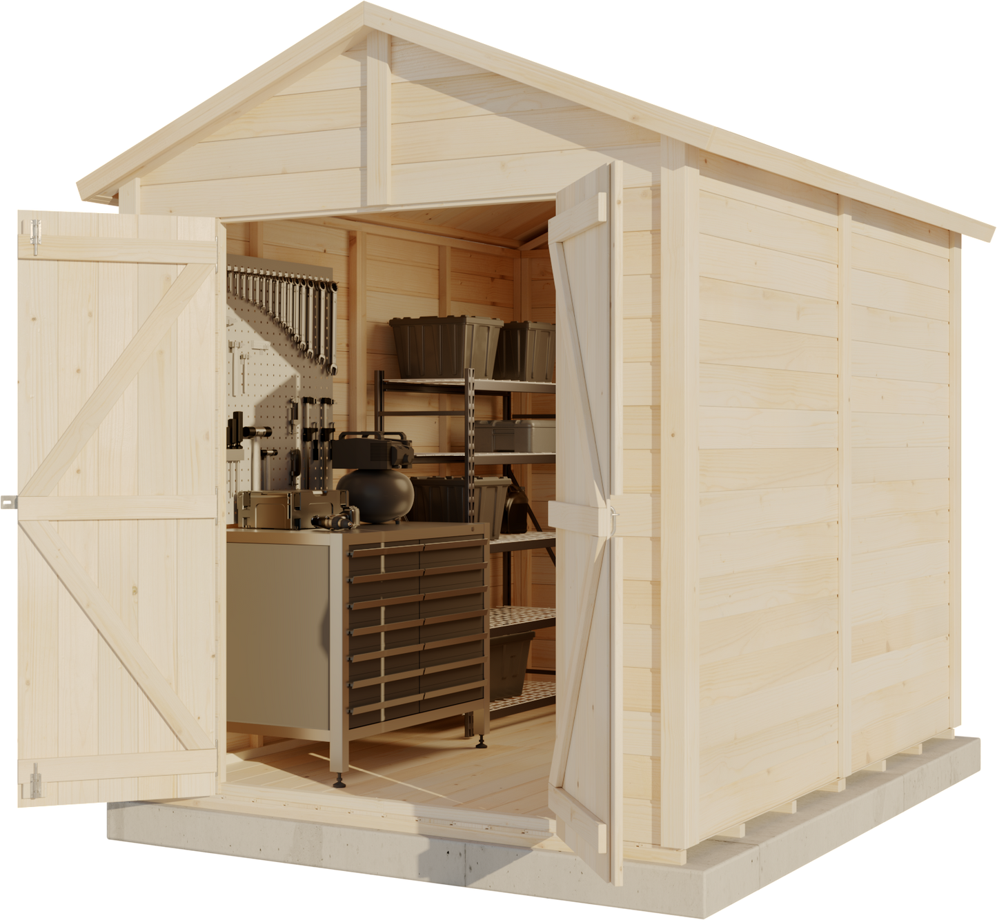 Storehaus Redskabsskur med saddeltag og dobbeltdør 246 x 186 cm